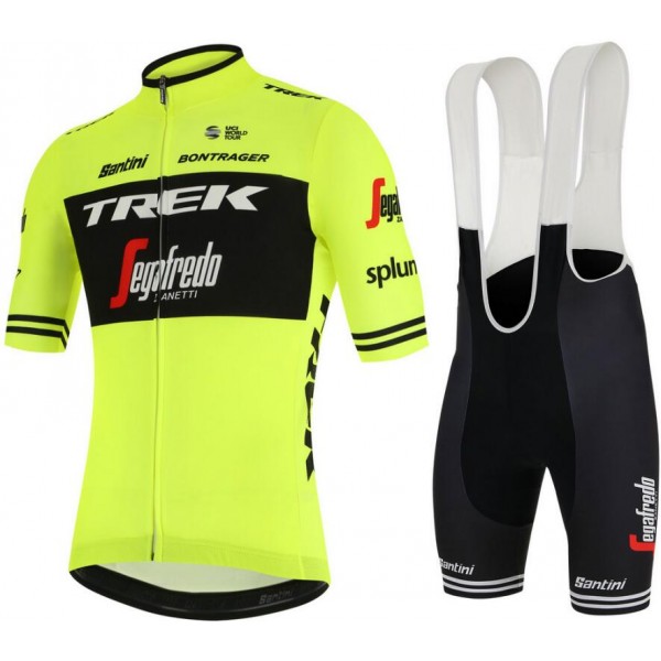 Trek Segafredo 2019 Training Fluo Geel Fietskleding Set Wielershirt Korte Mouw+Korte Fietsbroeken Bib