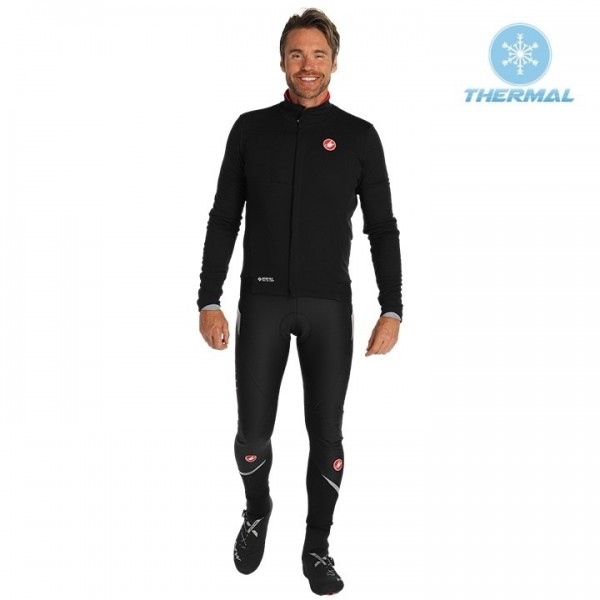 2019 Casteli DE Zwart Thermal Fietskleding Set Wielershirts Lange Mouw+Lange Wielrenbroek Bib 213ZTAZ