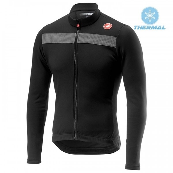 2019 Casteli Puro 3 Zwart Thermal Wielershirt Lange Mouw 107HNAR