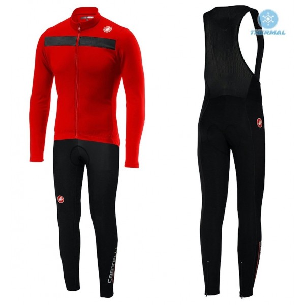 2019 Casteli Puro 3 Rood Thermal Fietskleding Set Wielershirts Lange Mouw+Lange Wielrenbroek Bib 824ATXK