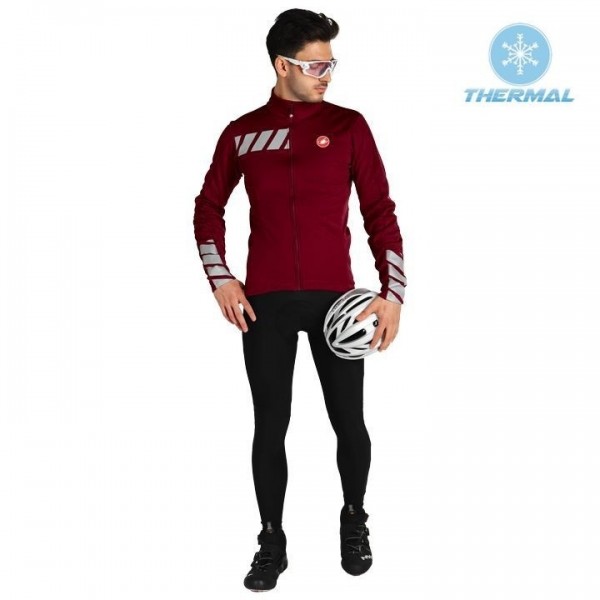 2019 Casteli Raddoppia 2 Zwart-Rood Thermal Fietskleding Set Wielershirts Lange Mouw+Lange Wielrenbroek Bib 638YIUV