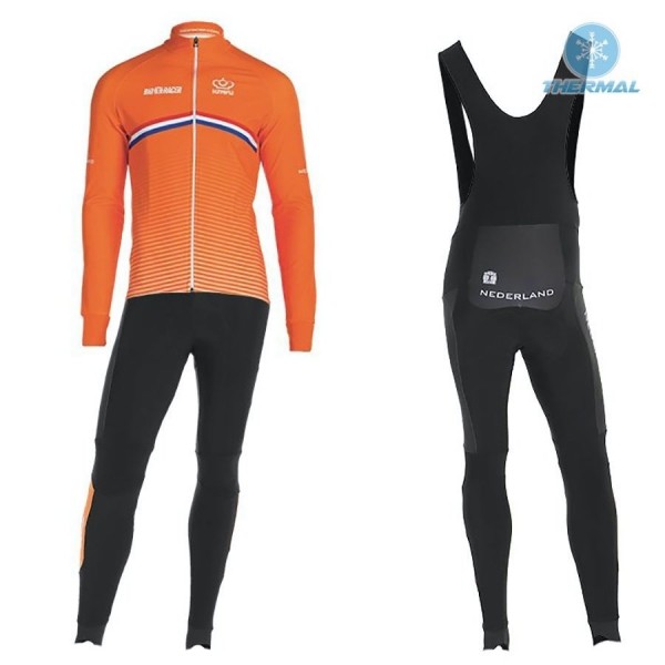 2019 Nederland Country Team Thermal Fietskleding Set Wielershirts Lange Mouw+Lange Wielrenbroek Bib 550BMOS