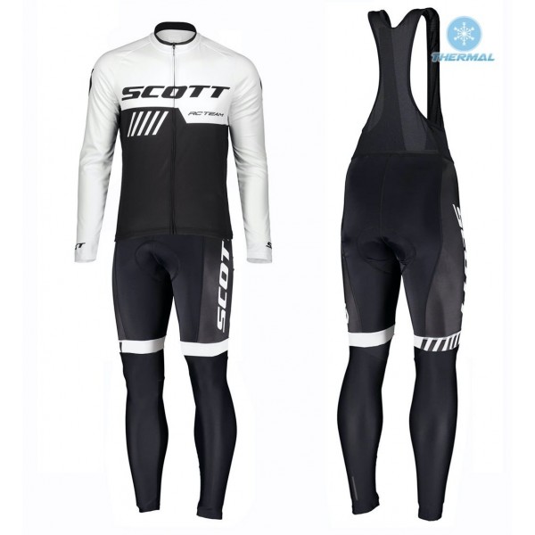 2019 Scott RC Team Zwart-Wit Thermal Fietskleding Set Wielershirts Lange Mouw+Lange Wielrenbroek Bib 412GGOZ