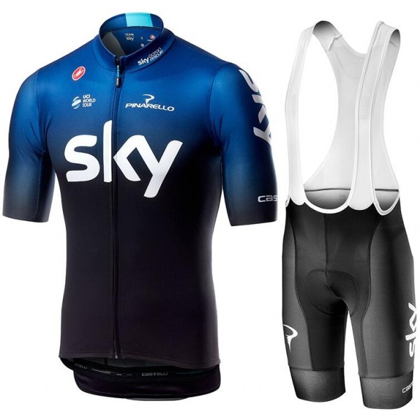 TEAM SKY 2019 Fietskleding Set Wielershirt Korte Mouw+Korte Fietsbroeken Bib