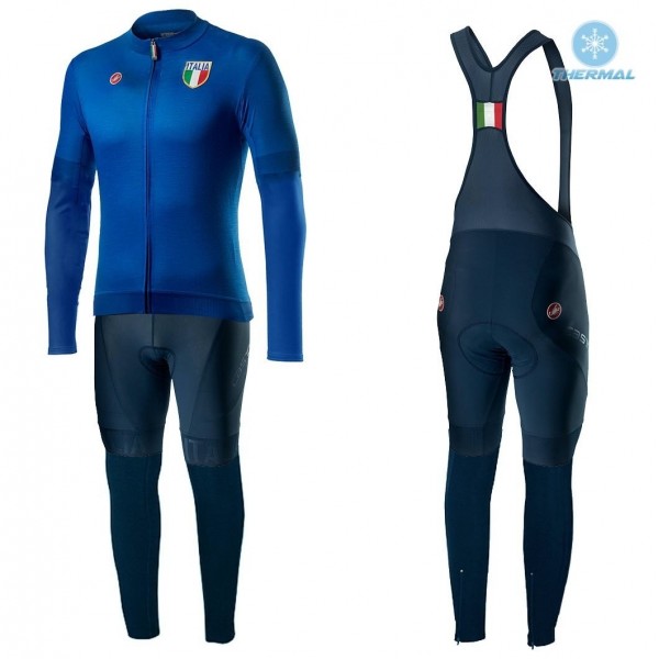 2020 Italia Blauw Thermal Fietskleding Set Wielershirts Lange Mouw+Lange Wielrenbroek Bib 768SGJF