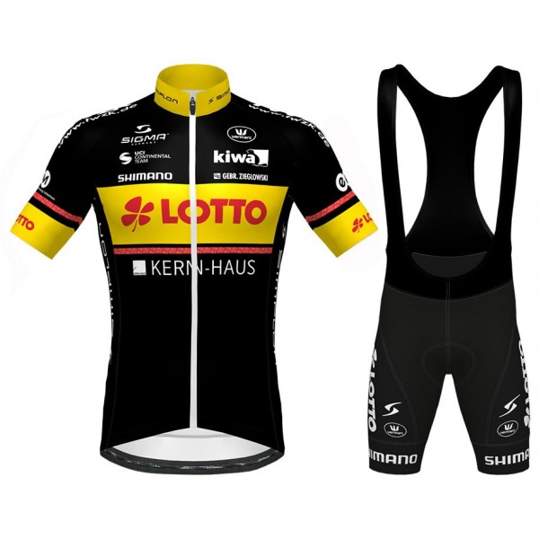 2020 LOTTO KERN-HAUS Zwart-Geel Fietskleding Set Fietsshirt Met Korte Mouwen+Korte Koersbroek Bib 597RXBC