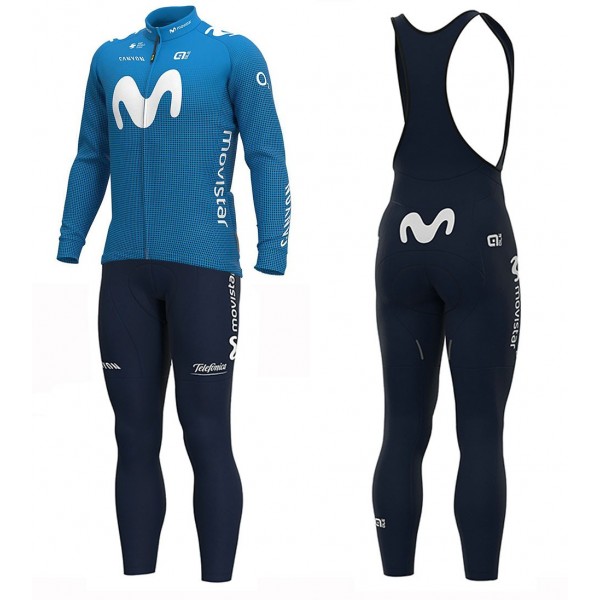 2020 MOVISTAR Team Wielerkleding Set Wielershirt Lange Mouw+Lange Fietsbroeken Bib 284DKPD