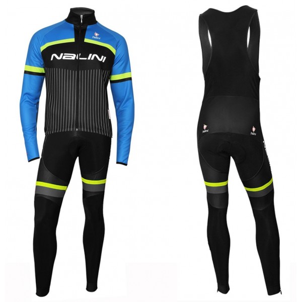 2020 Nalini Thebe Zwart-Blauw Wielerkleding Set Wielershirt Lange Mouw+Lange Fietsbroeken Bib 485XZSP