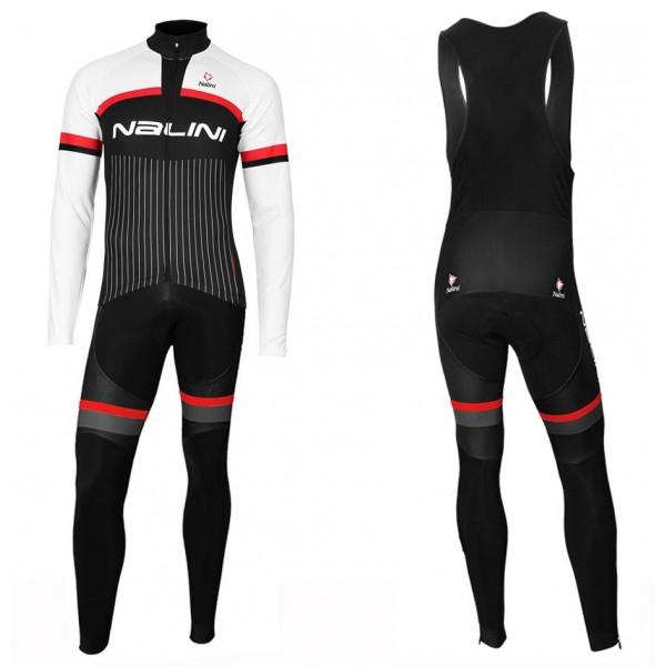 2020 Nalini Thebe Zwart-Wit Wielerkleding Set Wielershirt Lange Mouw+Lange Fietsbroeken Bib 719ACBH