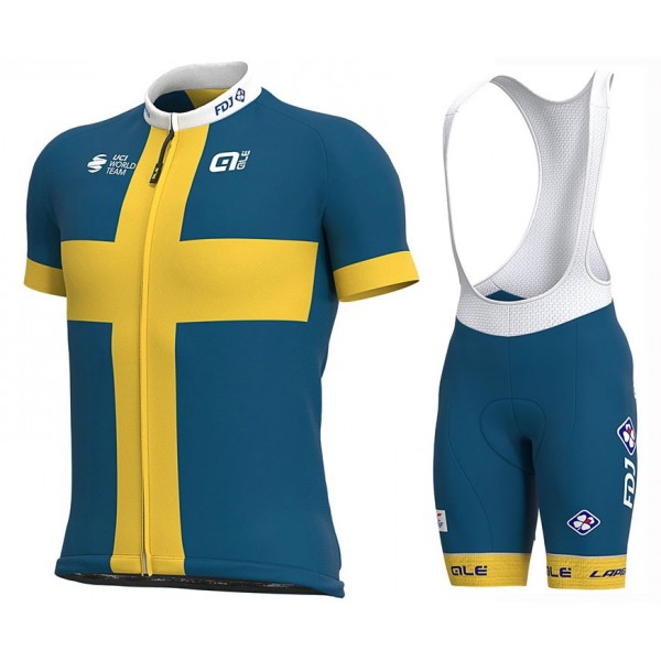 2020 Team FDJ Sweden Champion Fietskleding Set Fietsshirt Met Korte Mouwen+Korte Koersbroek Bib 153IFCZ