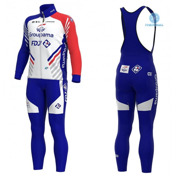 2020 Team FDJ Thermal Fietskleding Set Wielershirts Lange Mouw+Lange Wielrenbroek Bib 171JWSX