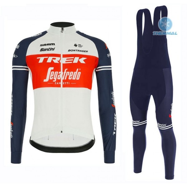 2020 Trek Segafredo Factory Racing Wit-Rood Thermal Fietskleding Set Wielershirts Lange Mouw+Lange Wielrenbroek Bib 647UQVZ