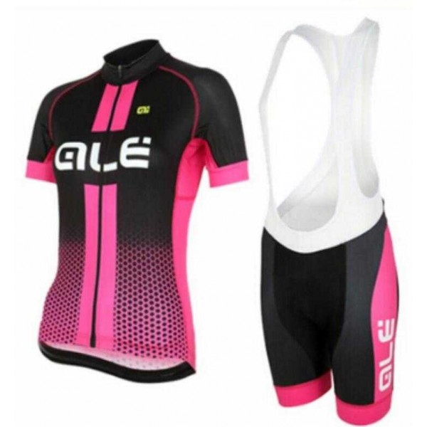 2015 ALE Wielerkleding Set Wielershirt Met Korte Mouwen+Korte Koersbroek Roze Zwart Dame