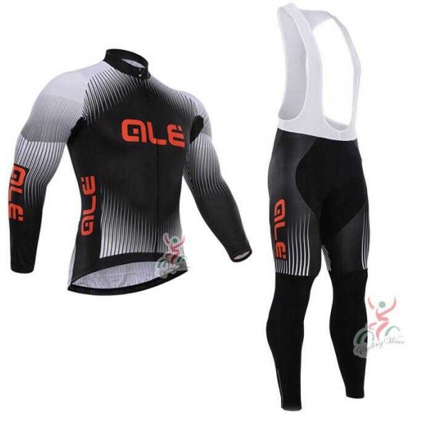 2015 ALE Fietskleding Wielershirt Lange Mouw+Lange Wielrenbroek Bib Zwart