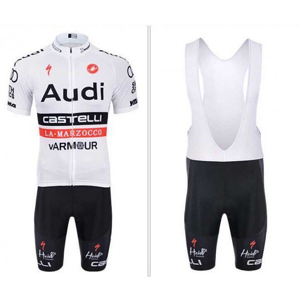 2015 AUDI Fietskleding Set Fietsshirt Met Korte Mouwen+Korte Koersbroek Wit