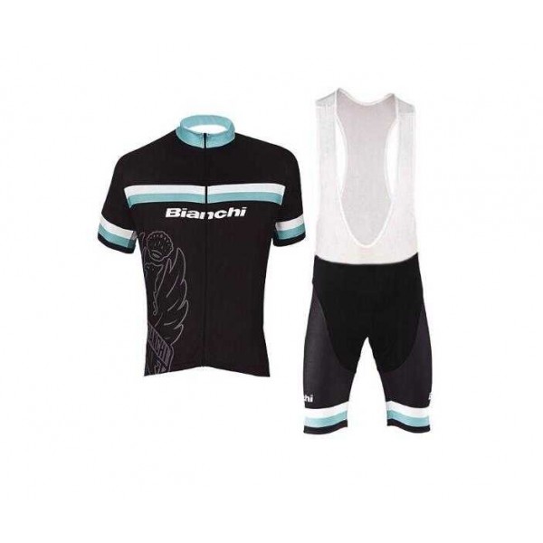 2016-2017 Bianchi Fietskleding Set Fietsshirt Met Korte Mouwen+Korte Koersbroek Zwart