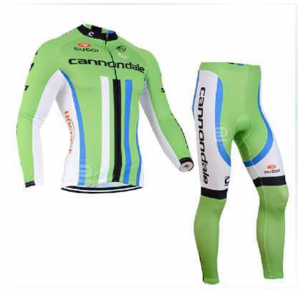 2014 Cannondale Fietskleding Set Outlet Wielershirt Lange Mouw+Lange Fietsbroeken Blauw Zwart Wit