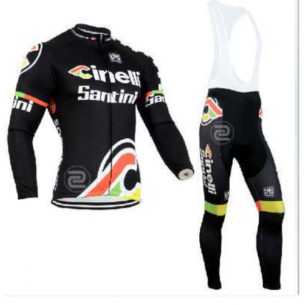 2014 Cinelli Wielerkleding Set Wielershirt Lange Mouwen+Lange Fietsbroeken Bib Zwart