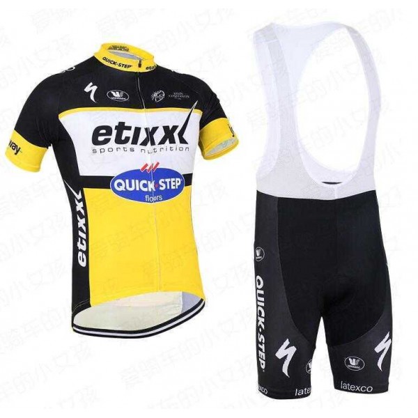 2016 Etixx-Quick Step Fietskleding Set Fietsshirt Met Korte Mouwen+Korte Koersbroek Geel Zwart