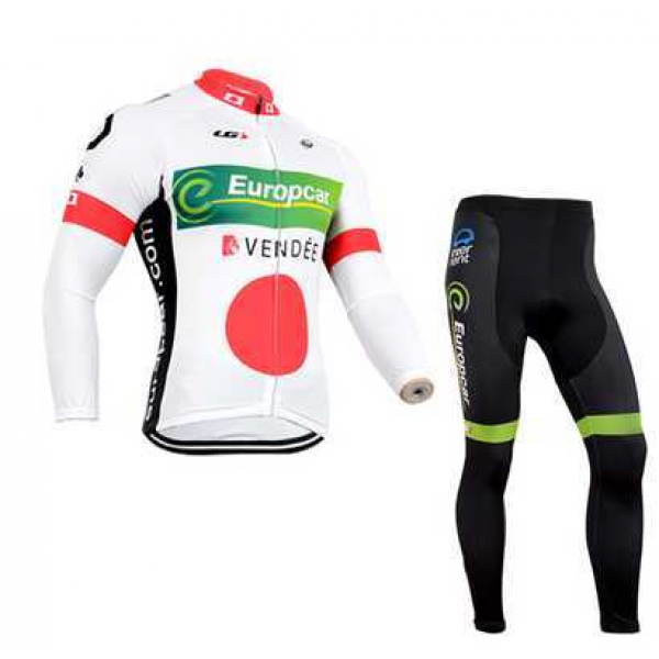 Europcar 2014 Wielerkleding Set Wielershirt Lange Mouw+Lange Fietsbroeken Zwart Wit Rood Groen