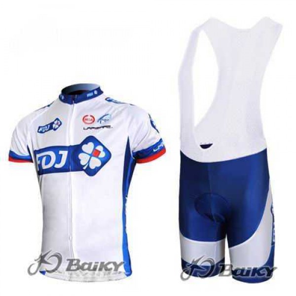 FDJ-BigMat Pro Team Fietskleding Set Fietsshirt Met Korte Mouwen+Korte Koersbroek Wit Blauw