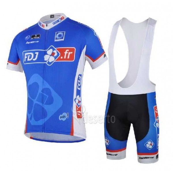 FDJ.Fr 2014 Fietskleding Set Fietsshirt Met Korte Mouwen+Korte Koersbroek