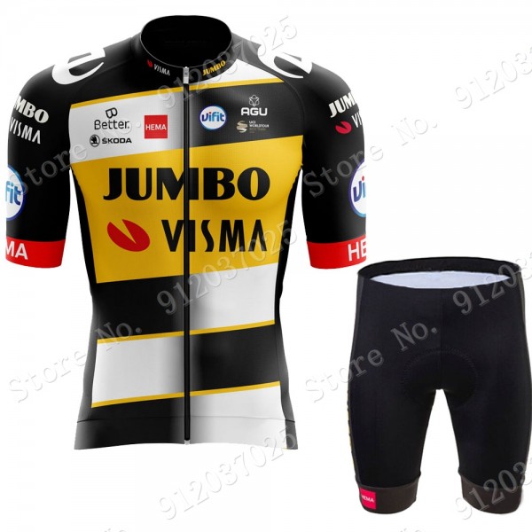 New Style Jumbo Visma 2021 Team Fietskleding Set Wielershirts Korte Mouw+Korte Fietsbroeken Bib NA8AxA