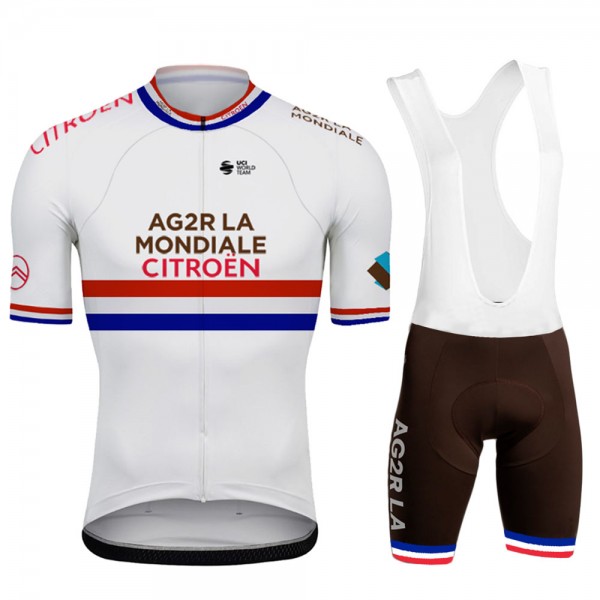 Ag2r France Champion Pro Team 2021 Fietskleding Set Wielershirts Korte Mouw+Korte Fietsbroeken Bib KPYShu