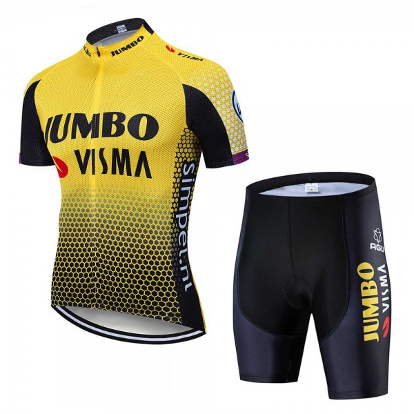 Wielerkleding Profteams 2020 TEAM JUMBO-VISMA Fietskleding Set Wielershirt Korte Mouwen+Fietsbroek Korte Geel