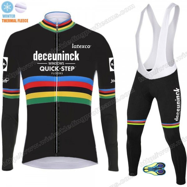 Winter Thermal Fleece Deceuninck Quick Step 2020 UCI World Champion Fietskleding Set Wielershirts Lange Mouw+Lange Wielrenbroe