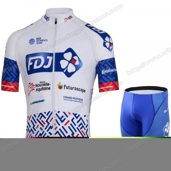 FDJ 2020 Fietskleding Set Fietsshirt Met Korte Mouwen+Korte Koersbroek Bib QHSKF