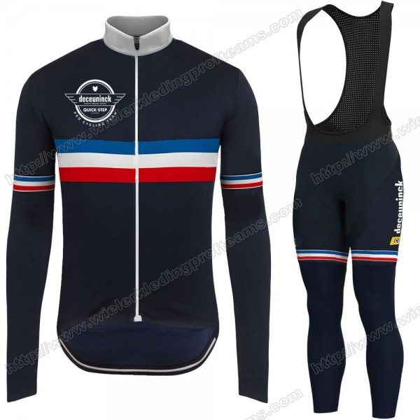 France National 2020 Quick Step World Champion Fietskleding Set Wielershirts Lange Mouw+Lange Wielrenbroek Bib PTETS