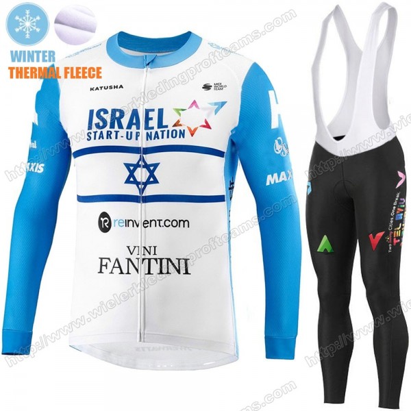 Winter Thermal Fleece Israel Start-Up Nation 2020 Fietskleding Set Wielershirts Lange Mouw+Lange Wielrenbroek Bib TQWUU