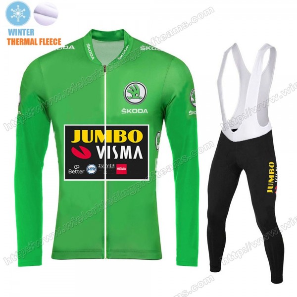 Winter Thermal Fleece Jumbo Visma 2020 Green Wielershirts Lange Mouwen+Lange Wielrenbroek DXBDG