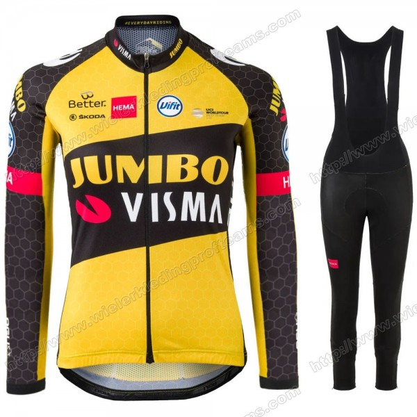 Jumbo Visma Femmes Pro Team 2021 Fietskleding Set Wielershirts Lange Mouw+Lange Wielrenbroek Bib HZTXX