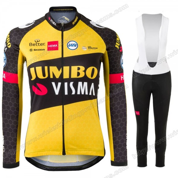 Jumbo Visma Femmes Pro Team 2021 Fietskleding Set Wielershirts Lange Mouw+Lange Wielrenbroek Bib NAEHP
