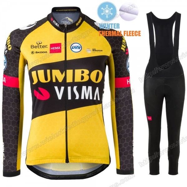 Winter Fleece Jumbo Visma Femmes Pro Team 2021 Fietskleding Set Wielershirts Lange Mouw+Lange Wielrenbroek Bib GHNHY