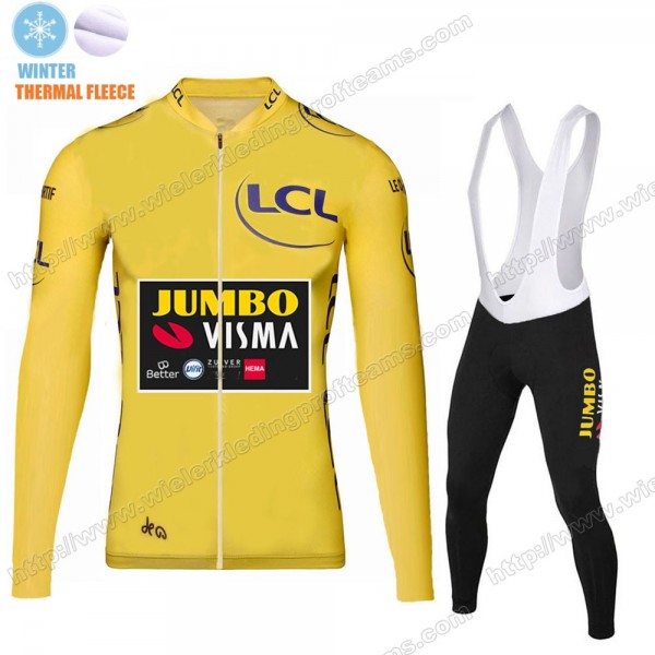 Winter Thermal Fleece Jumbo Visma 2020 Tour De France Fietskleding Set Wielershirts Lange Mouw+Lange Wielrenbroek Bib WHZXA