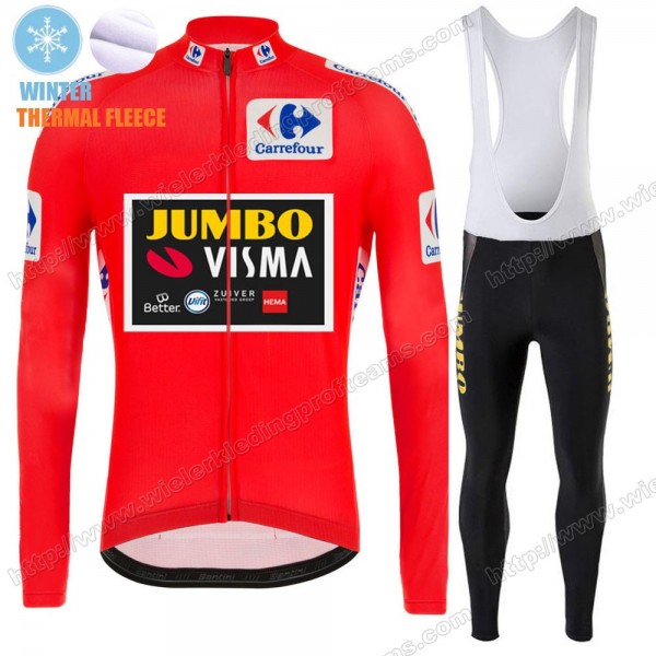 Winter Fleece Jumvo Visma Spanish Pro Team 2021 Fietskleding Set Wielershirts Lange Mouw+Lange Wielrenbroek Bib QAPNI