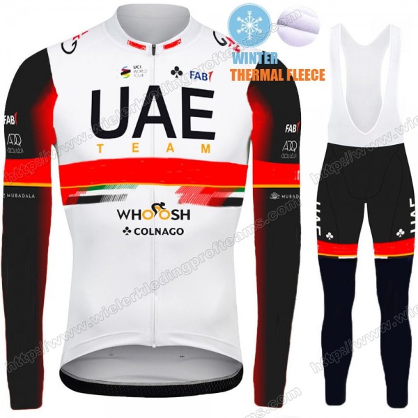 Winter Fleece UAE Emirates Pro Team 2021 Fietskleding Set Wielershirts Lange Mouw+Lange Wielrenbroek Bib FPODV