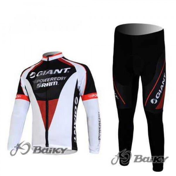 Giant Sram Pro Team Wielerkleding Set Wielershirts Lange Mouw+Lange Fietsbroeken Wit Zwart Rood