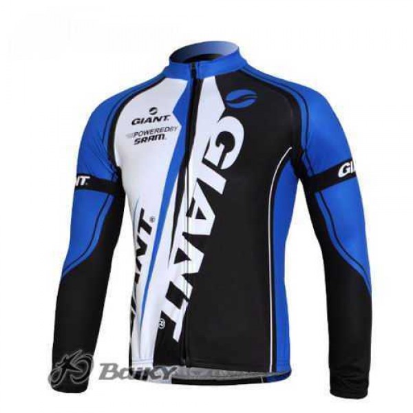 Giant Sram Pro Team Wielershirts Lange Mouwen Blauw Wit Zwart