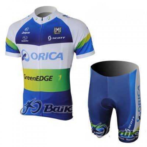 2013 Green Edge ORICA Fietskleding Wielershirts Korte Mouw+Fietsbroekje Blauw