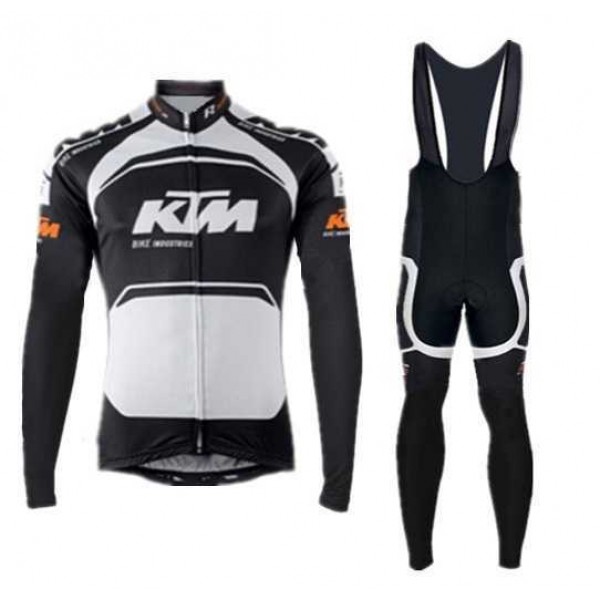 2015 KTM Pro Team Zwart Wit Wielerkleding Set Wielershirt Lange Mouwen+Lange Fietsbroeken Bib