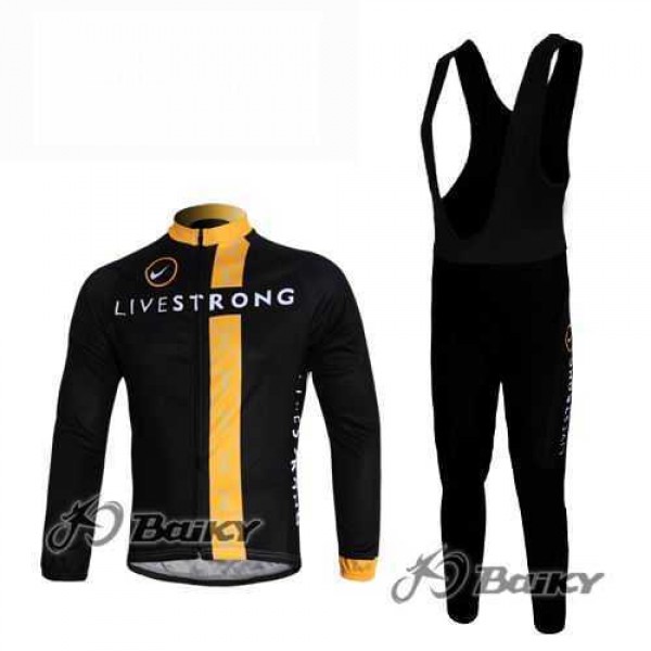 Livestrong Fietskleding Wielershirts Lange Mouw+Lange Fietsbroeken Bib Zwart Geel