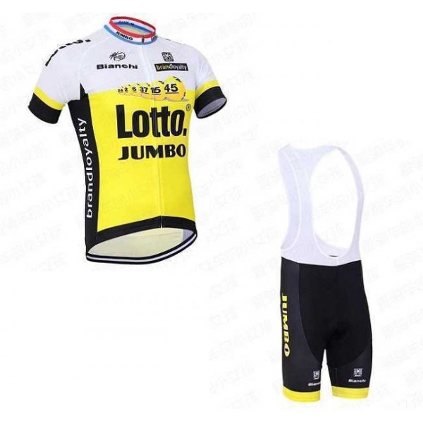 2016 LOTTO JUMBO Fietskleding Set Fietsshirt Met Korte Mouwen+Korte Koersbroek Geel