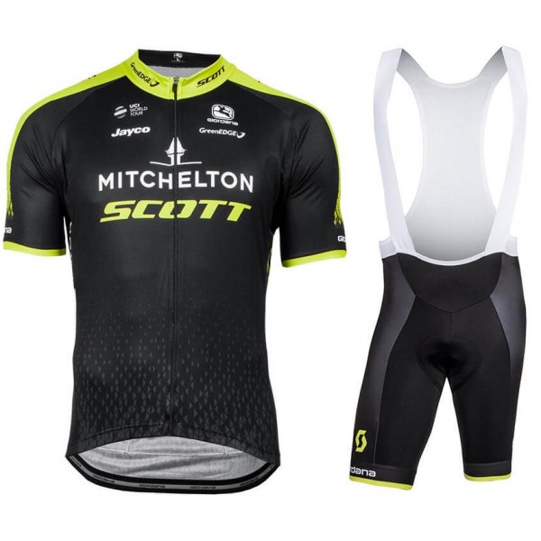 Mitchelton Scott 2018 Fietskleding Fietsshirt Korte Mouwen+Koersbroek Kort Bib Wit