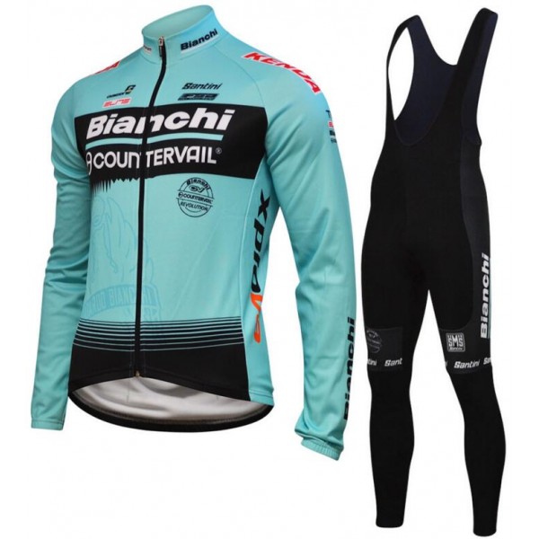 Bianchi Countervail 2018 Fietskleding Set Wielershirt Lange Mouw+Lange Fietsbroeken Bib