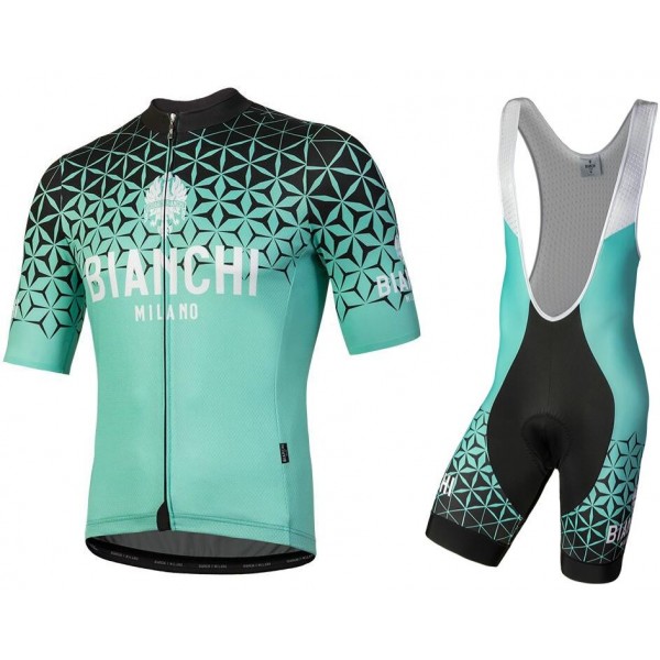 Bianchi Milano Conca Blue Fietskleding Set Wielershirt Korte Mouwen+Korte Fietsbroeken Bib