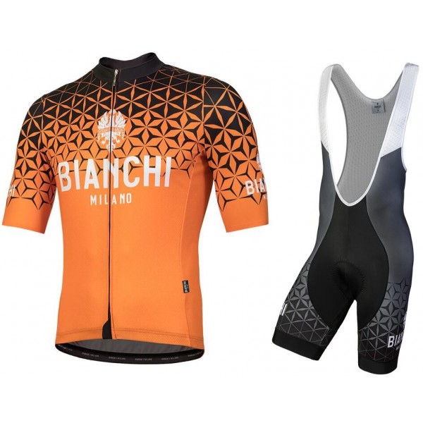 Bianchi Milano Conca Orange Fietskleding Set Wielershirt Korte Mouwen+Korte Fietsbroeken Bib